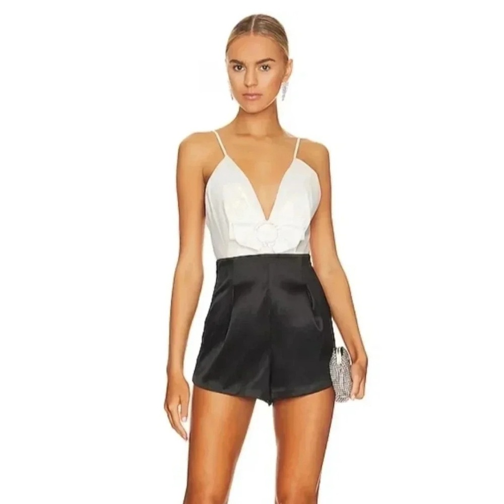 NWT NBD Black and White Romper with Broach